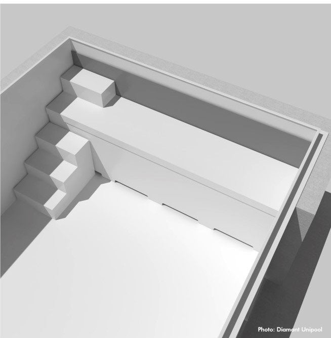 Versteifte Sitzbank für Rolloeinbau (Abnehmbare Sitzfläche und Abschirmplatte) inkl. Treppe gerade